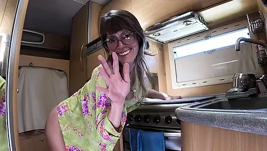 Horny wife washing dishes gets fucked hard from behind by her husband who cums inside her
