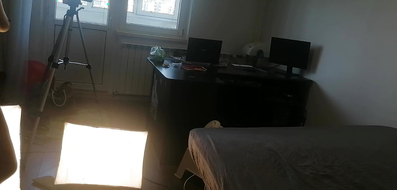Amateur wife has fun trying on clothes and cutting them. Amateur wife vacuuming naked in the house.