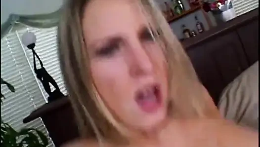 Blonde sucks boyfriends big white cock on her knees