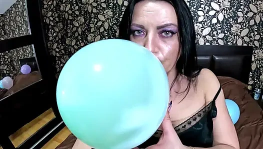 Fetish balon piyama satin menggoda, bermain kuku & balon berdada besar