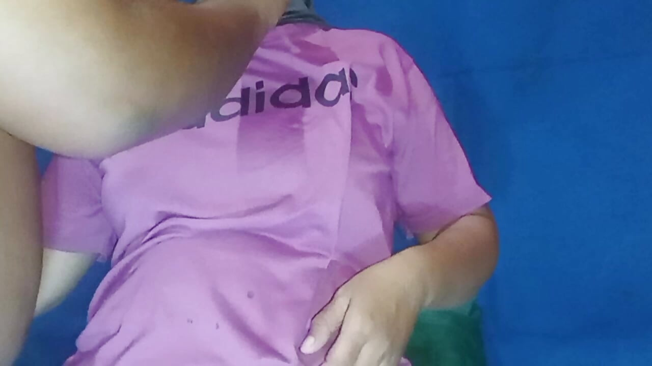 Fucking a squirting milf's pussy using a dildo and a condom. Suddenly stopped because someone knocked on the door.