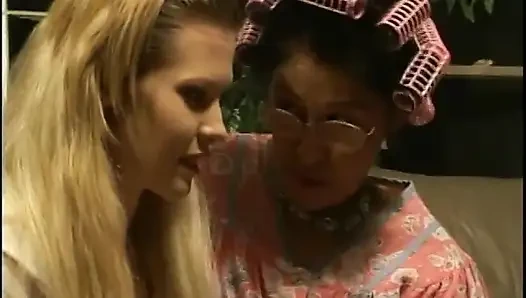 Mature woman strips younger woman naked and plays and licks her twat