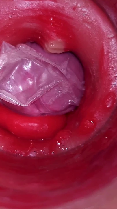 Unforgettable moment from "The camera inside the deep pussy records a huge ejaculation with a stuck condom!"