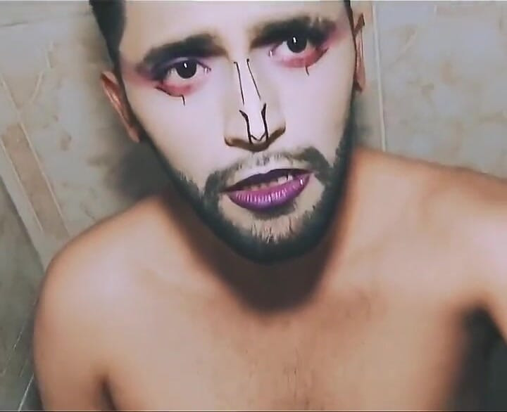 Alien boy jerking his big uncut cock in the shower and eating his own cum