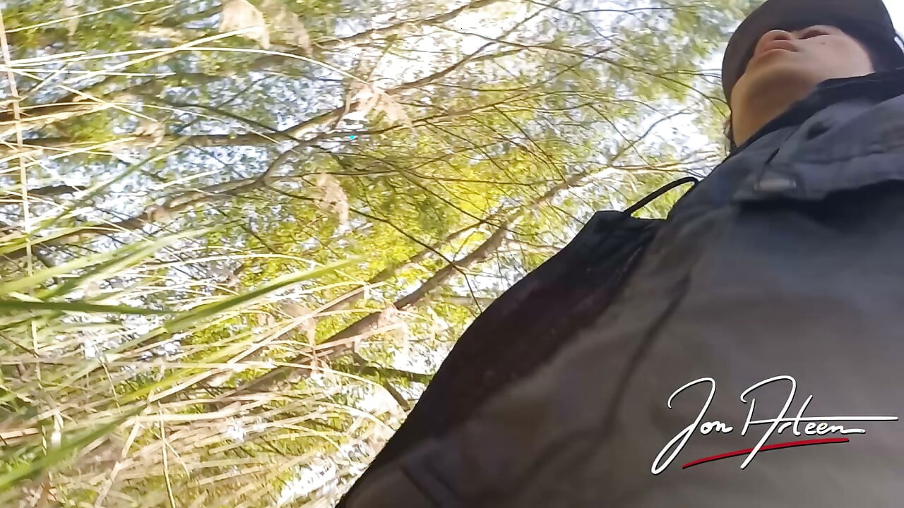 Gay boy Jon Arteen freeballing showing his dick and naked ass outdoor