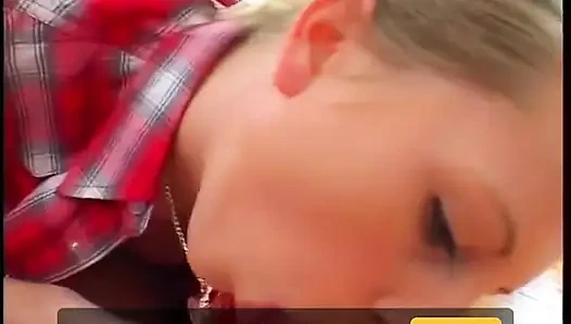 Casting blonde sweetie wearing high heels while sucking and jerking cock