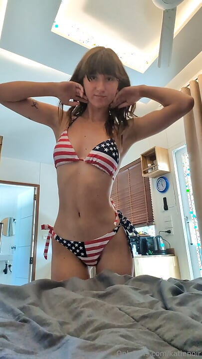 Solo Hot Girl Masturbation in USA flag bikini, teasing and horny moaning