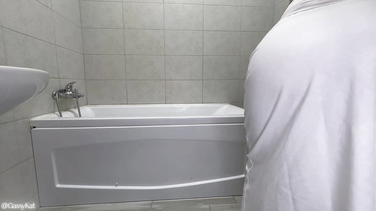 White Dress Fart Disaster in the Bathroom