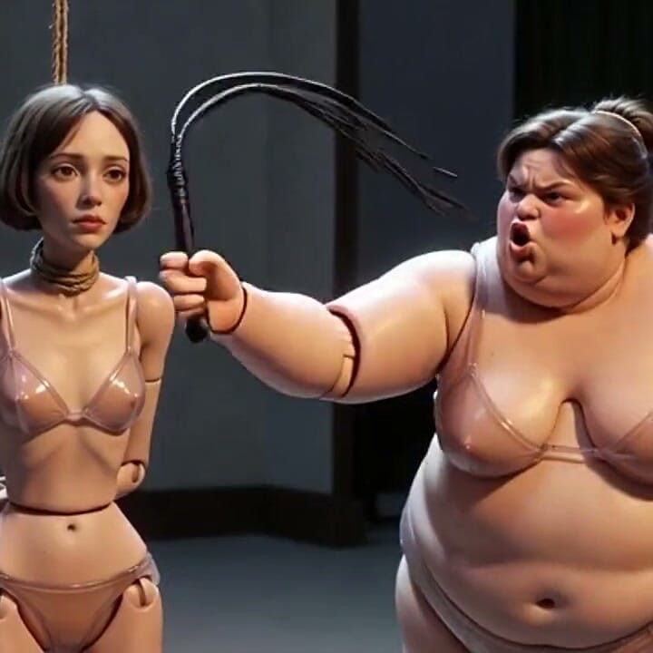 Fat Mistress Whips Bound Skinny Slave - Body Contrast Humiliation