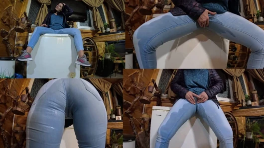 Tante seksi dengan celana dalam seksi lagi asik muasin celana jinsnya tanpa celana dalam Cameltoe Pee Fetish dan Wet Denim