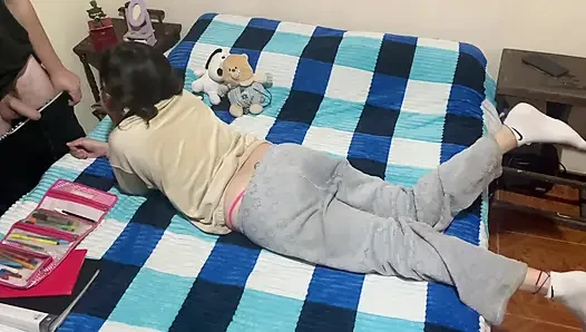 My roommate wants to do her homework, but she never says no to my penis.