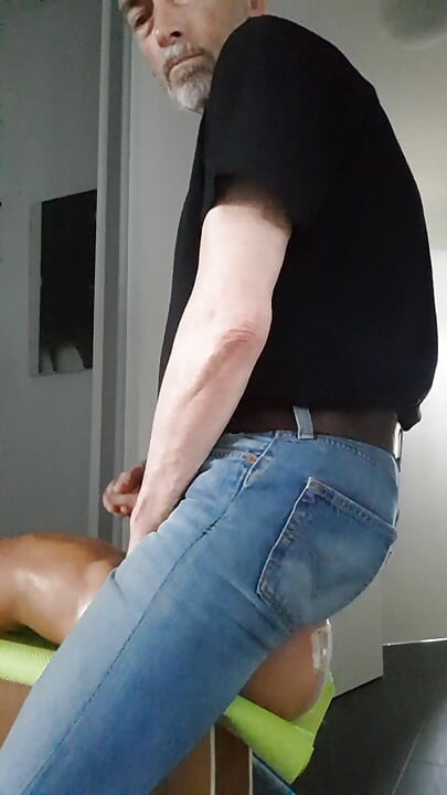 My jeans-butt riding the face of my sitting-doll