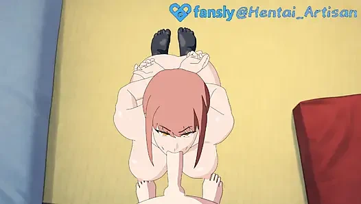 MAKIMA FULL HENTAI  BLOWJOB POV  DOUBLE PENETRATION  DEEPTHROAT