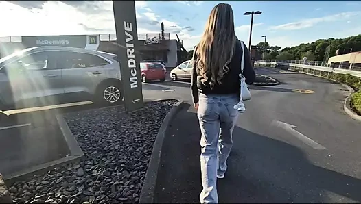 Pick Up An Easy Girl In Front Of McDonalds Because She Wears A Sex Toy Outside
