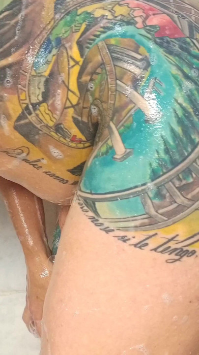 Ku In The Shower Tattooed Woman Masturbates With Vaginal Dildo And Anal Squirting 💦 | Clip 1