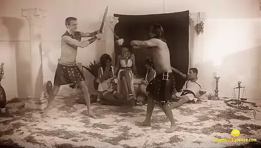 Old time sword fight men battle and fuck women