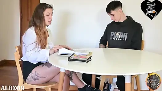 My Student's Dick Stops While We Study - Cum in Mouth