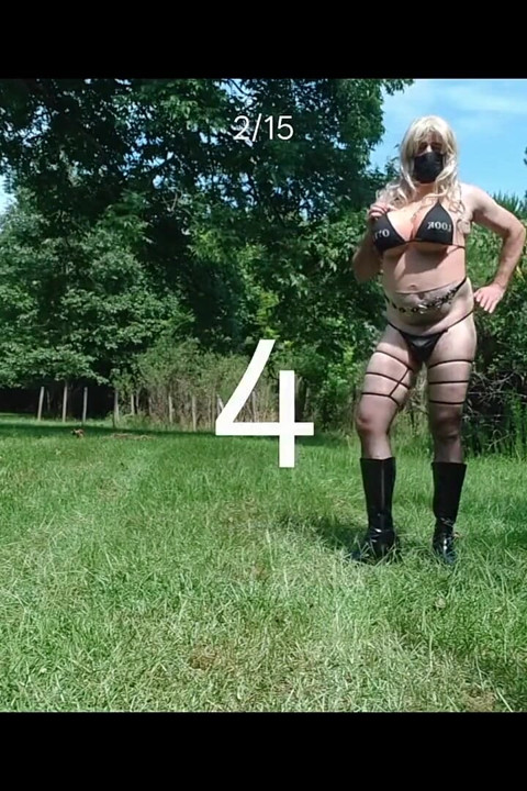 Huge Fake Tits Crossdresser in a Bikini Outside Jacking off