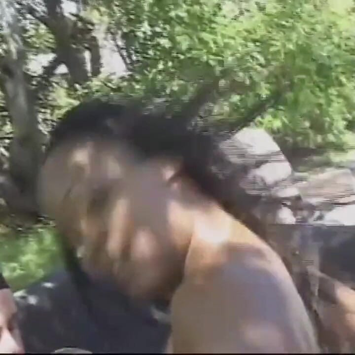 Sexy black girl on the big black cock in pussy in mouth...cum in mouth in the garden