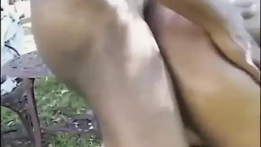 Sexy black couple in action...garden sex