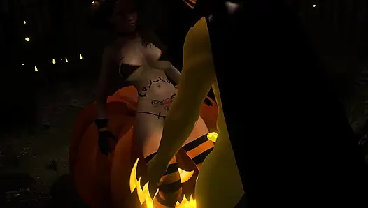 Сексуальная ведьма трахает Короля Тыквы на Хэллоуин