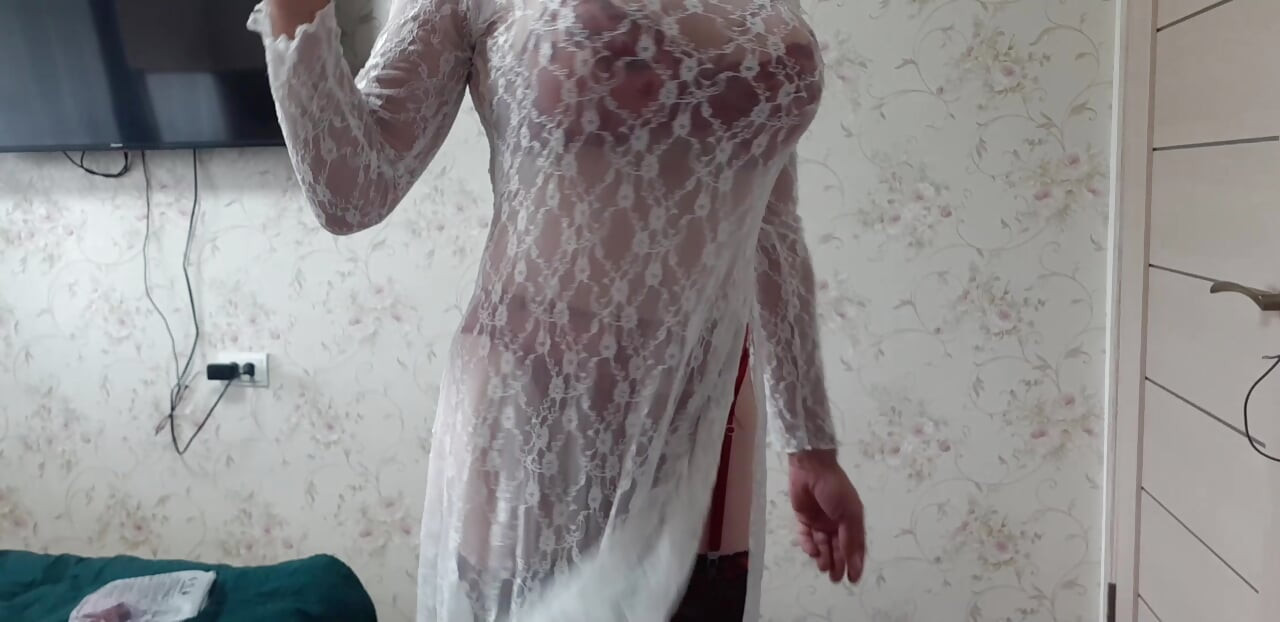 in a white sheer dress 2