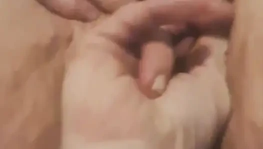 Husband fingers wife's asshole while she rubs her clit