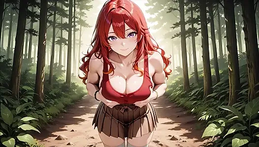 Огненная рыжая бомба, страстный трах в лесу - юбка и белые чулки, текущий