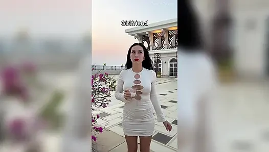 Outdoor Pussy Flashing, Pee in the Glass, Spit, Ahegao, Fake Cum on My Tits & Body