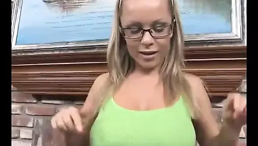 Petite glasses girl gives perfect handjob with huge facial all over her glasses and face.