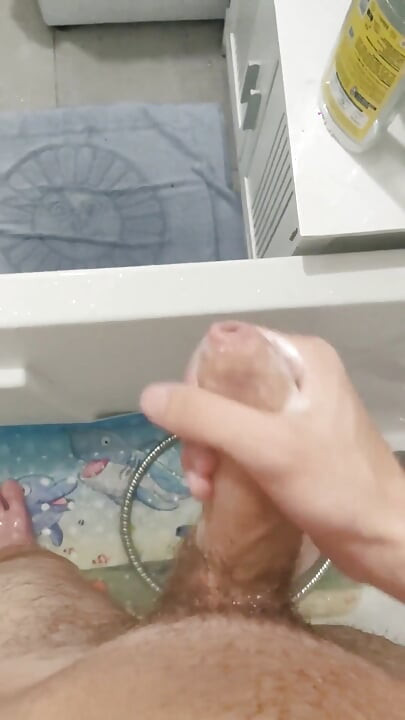 Jerking off a Big, Thick Cock in the Shower