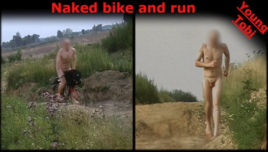 Ciclismo desnudo y carrera en la naturaleza pública en el área de minería. Joven tobi exhibicionista tobi00815