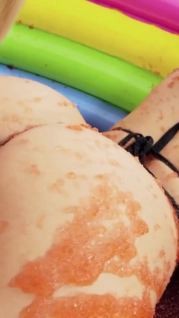 Two sexy lesbians are rolling in the mud pool and having some soft BDSM action | Clip 3