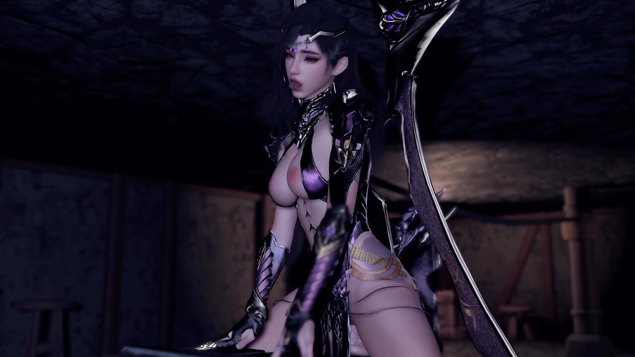 3D Seksowna Królowa Cosplay ubrana w gorącą sukienkę zerżnięta przez Big Dildo