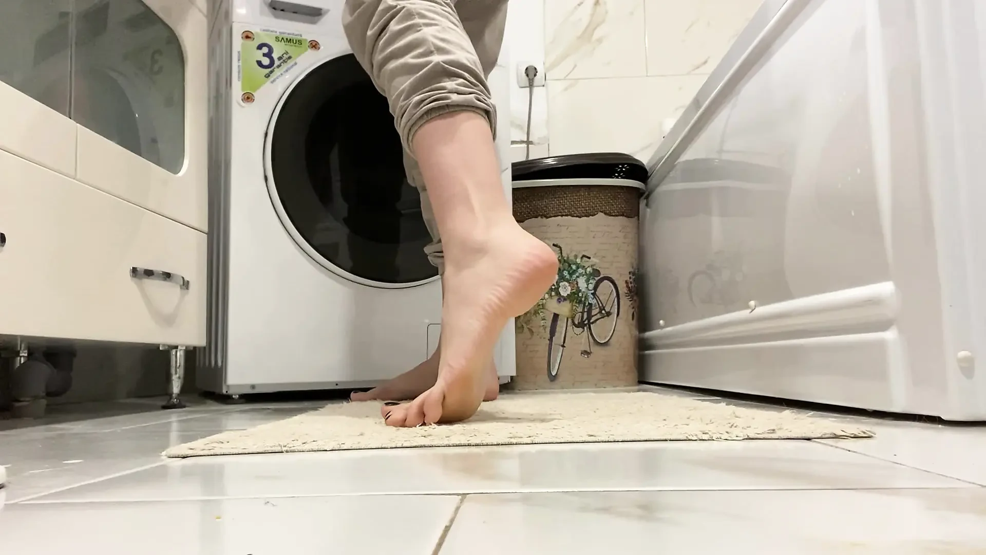 walking around in bare feet