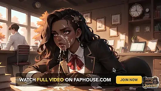 Бурный чернокожий мужчина ударяет студентку, забрызгая подливой на ее лицо. в то же время, он достигает оргазма на столе!