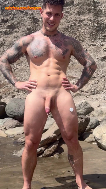 BOYGYM - Big Cock Cums In The Public Beach!!