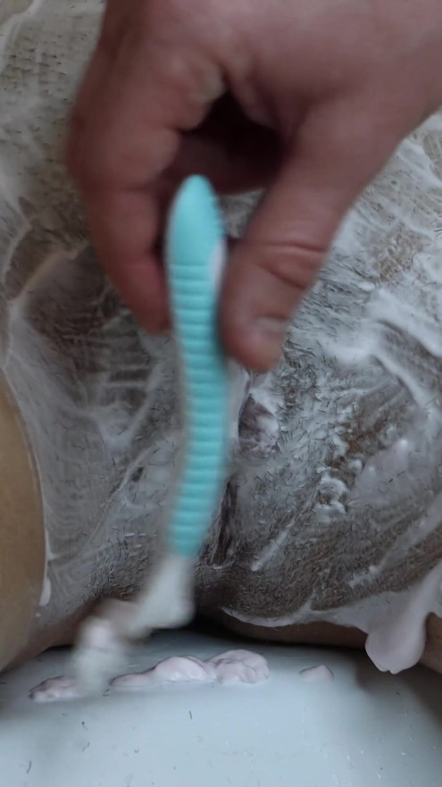 Shaving a Hairy Pussy with Watermelon Shaving Foam! | Clip 1