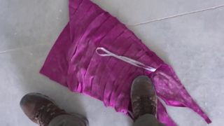 sweeping floor with pink fuschia 1 dress