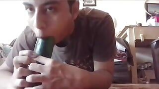 Whore sucking another delicious cucumber