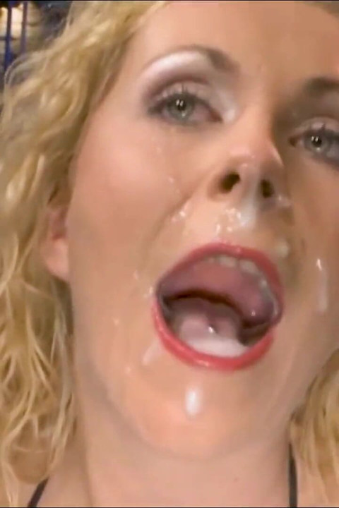 Blonde Bukkake Slut Gets Face Drenched in Cum