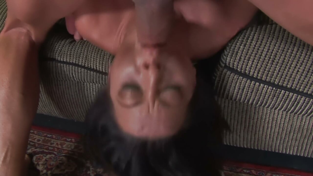 Sloppy Blowjob and Facial - Brunette Sucks Him Deep Upside Down