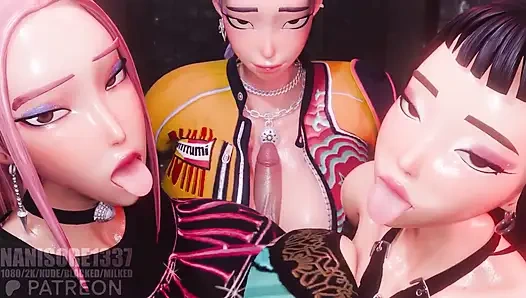 Rumi mira zoey huntrix üçlü memeyle muamele 3d