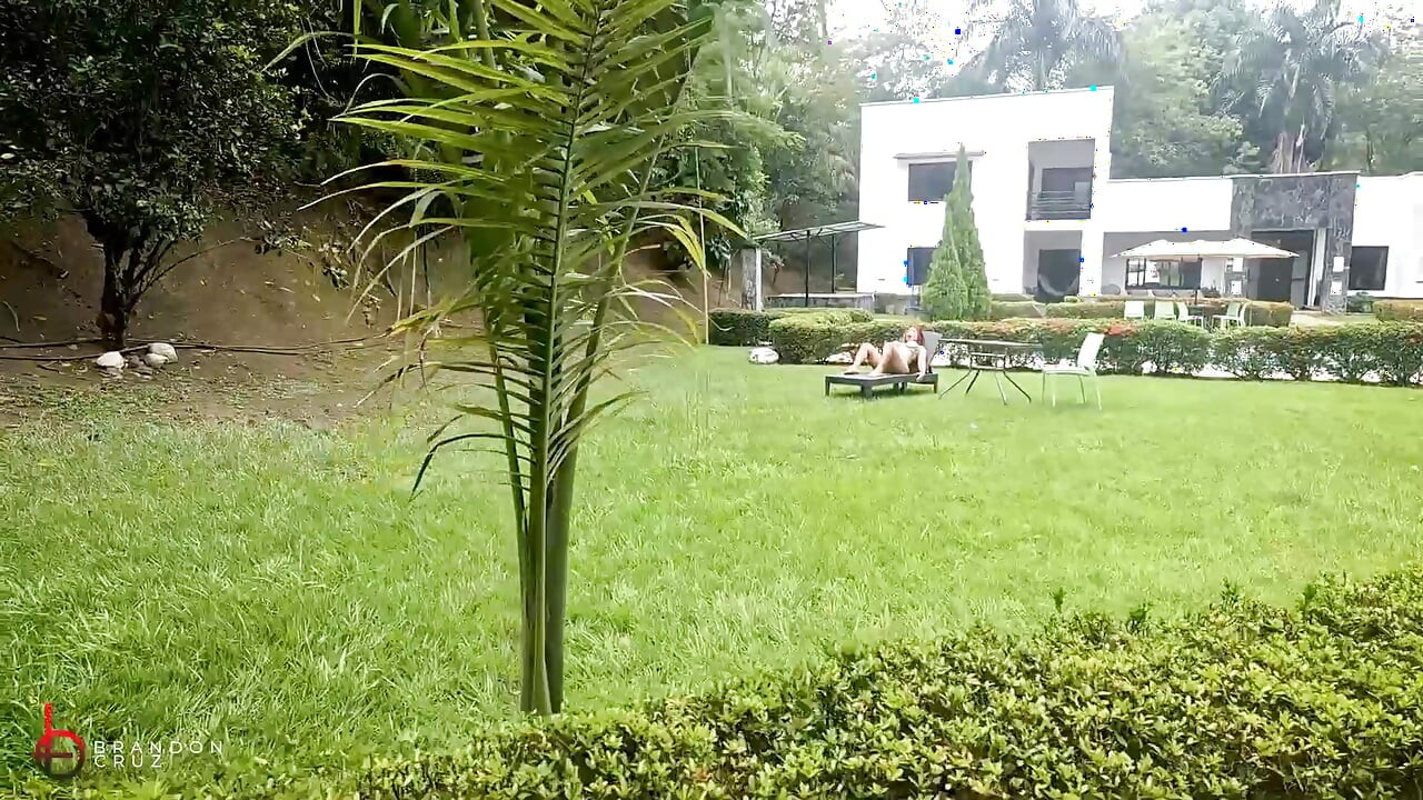 Voyeuristic gardener fucks his horny boss outdoors - Brandon Cruz & Alejandra Palacios