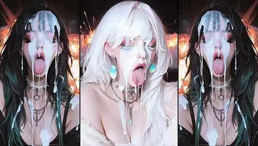 Аниме-персонажи получают их лица тщательно покрытые спермой.