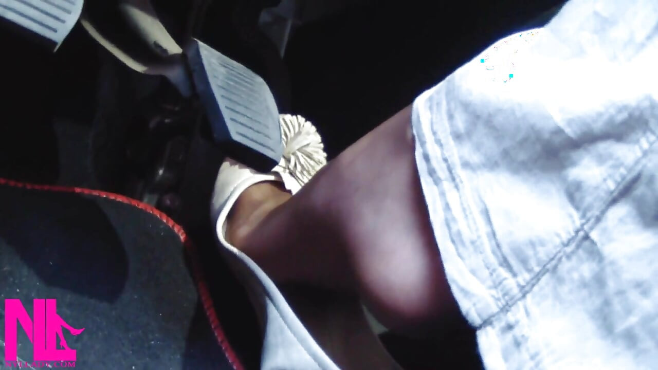 Pedal Pumping and Driving in Highway in Soft Worn Out Flats and Nylon Socks