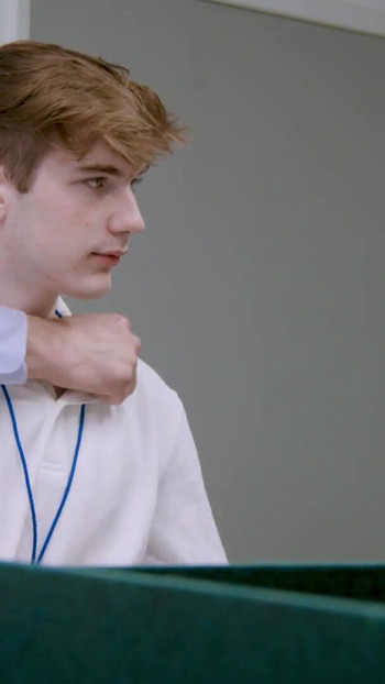 Key moment from "Gay Porn Parody - Severance - Sexerance Part 2 - Cute Twink Takes First Dick (Free Full SFW)"