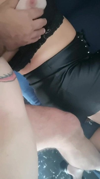 Giovanna Garbi wearing leather skirt put cock in mouth