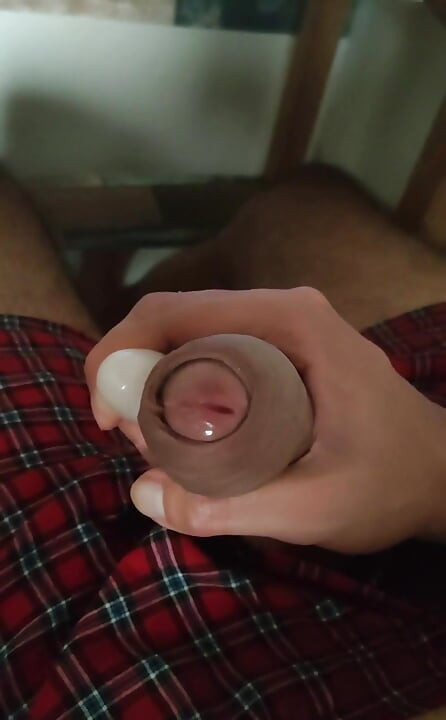 Shooting a big load using a vibrator on my cock  I almost hit my face