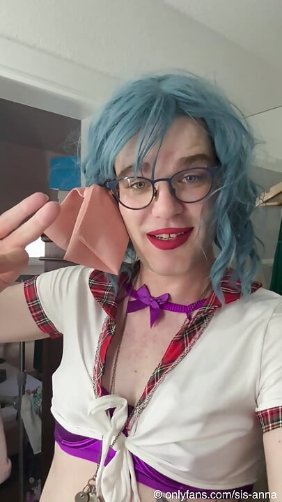 Sissy Schoolgirl Anna Part 1: Doing my Homework for Daddy - Body writing, Sucking and Anal Dildo Training Fun